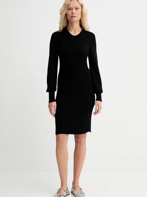 Twinset sukienka z dodatkiem wełny kolor czarny mini dopasowana 252TT3343 - zdjęcie produktu nr 1