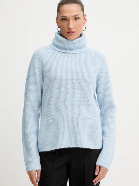 BOSS Orange sweter z dodatkiem wełny damski kolor niebieski lekki z golfem 50548937 - zdjęcie produktu nr 1