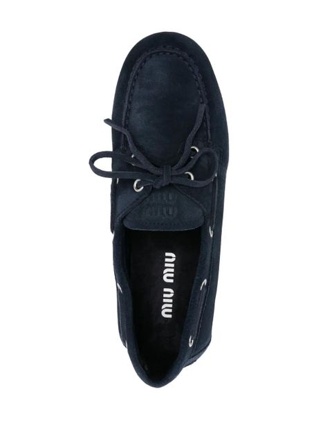 Miu Miu logo-embossed suede loafers - Blue