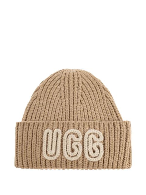 UGG ribbed logo beanie hat - Neutrals