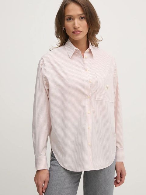 Calvin Klein Jeans koszula bawełniana damska kolor czerwony relaxed z kołnierzykiem klasycznym J20J224436