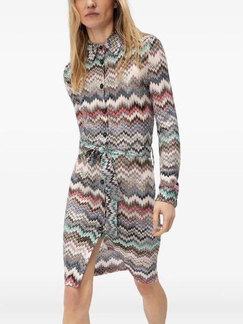 Missoni chevron-pattern belted midi shirt dress - Neutrals
