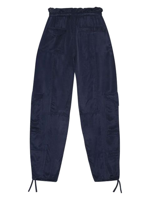 GANNI drawstring satin high-waisted trousers - Blue