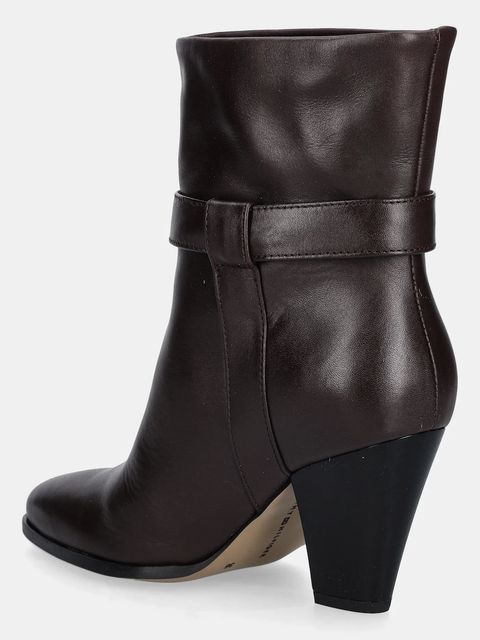Tommy Hilfiger botki skórzane TH T-STRAP LEATHER POINTY BOOTIE damskie kolor brązowy na słupku FW0FW08984