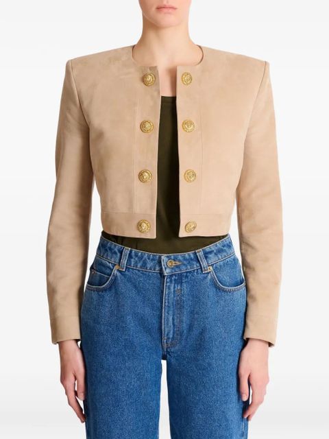 Balmain button cropped leather jacket - Neutrals