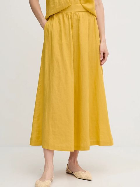 United Colors of Benetton spódnica lniana kolor żółty midi rozkloszowana 4AGHD004L