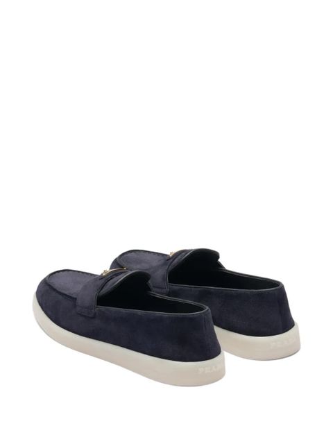 Prada logo-plaque suede loafers - Blue