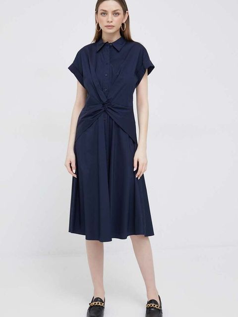 Lauren Ralph Lauren sukienka kolor granatowy midi rozkloszowana