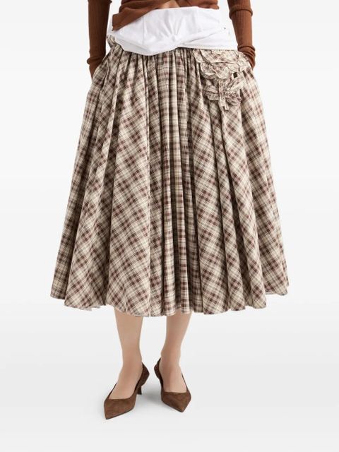 Prada embroidered checked poplin dress - Neutrals