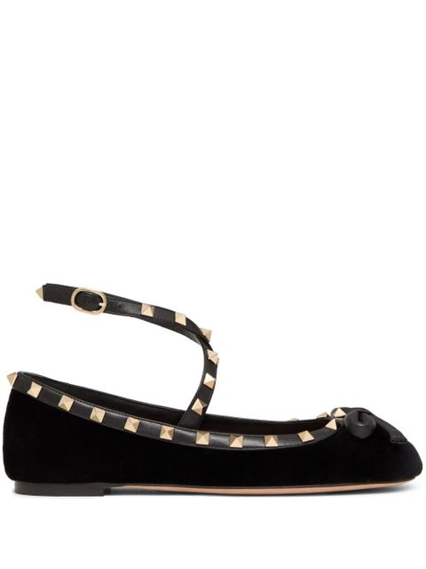 Valentino Garavani Rockstud velvet ballet flats - Black - zdjęcie produktu nr 1