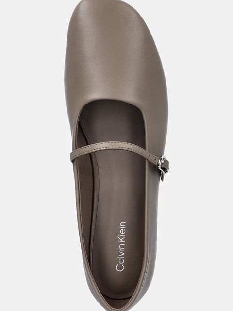 Calvin Klein baleriny skórzane OBLIQUE BALLERINA MJ LTH HDW kolor brązowy HW0HW02847
