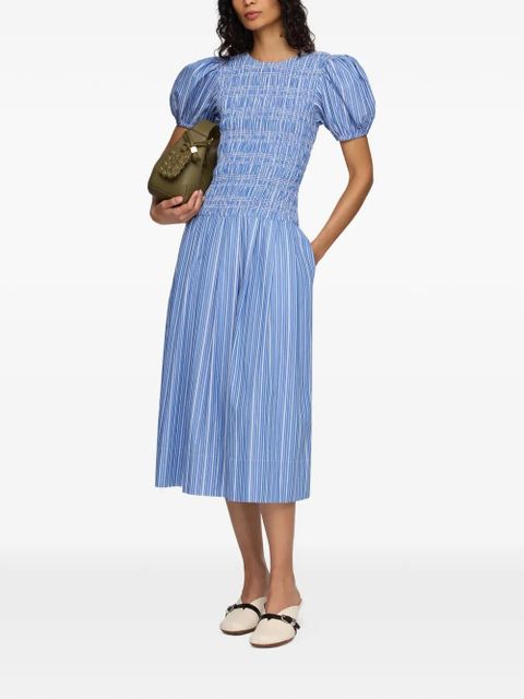 GANNI striped smocked-waist dress - Blue - zdjęcie produktu nr 2