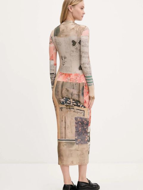 Desigual sukienka LYRA kolor beżowy midi prosta 25WWVK30