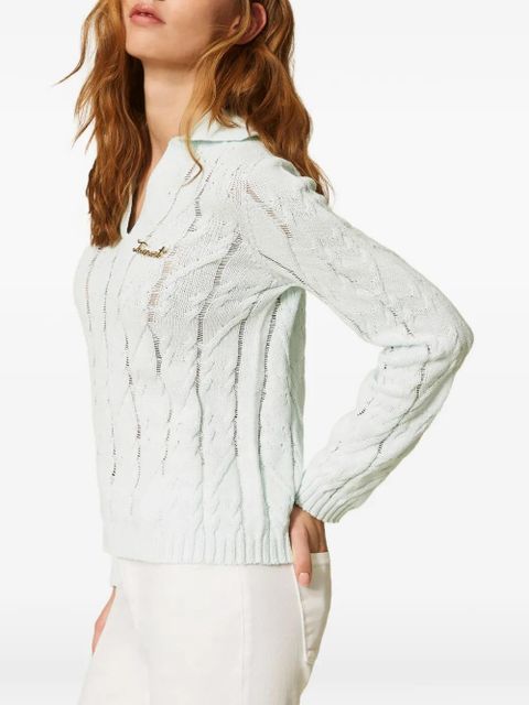 TWINSET polo-collar cable-knit sweater - Green