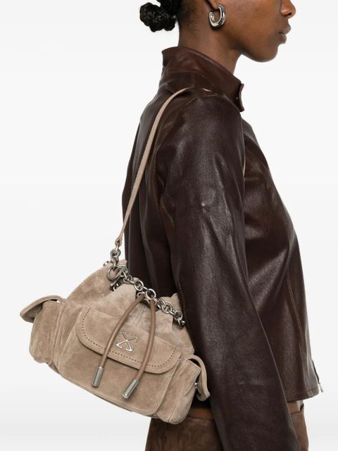 Off-White Dumbo.B appliqué chain suede bucket bag - Neutrals - zdjęcie produktu nr 2