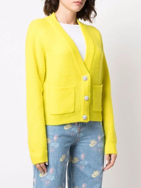 GANNI crystal-embellished button cardigan - Yellow