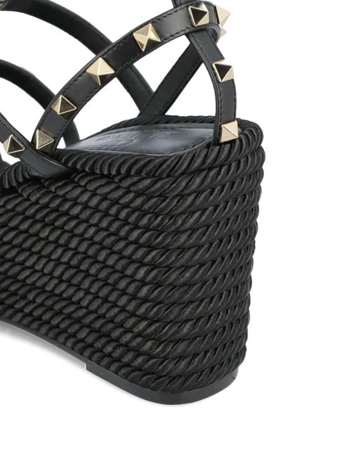 Valentino Garavani 95mm studded ankle-strap wedge sandals - Black