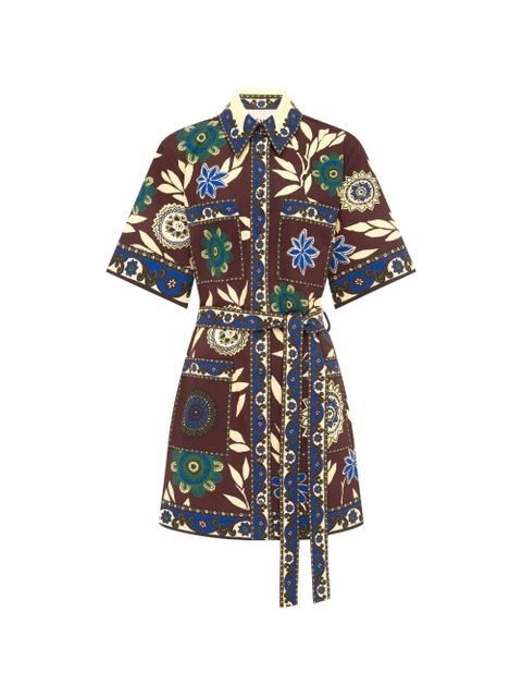 ALEMAIS Jasper floral-print belted mini dress - Brown - zdjęcie produktu nr 1