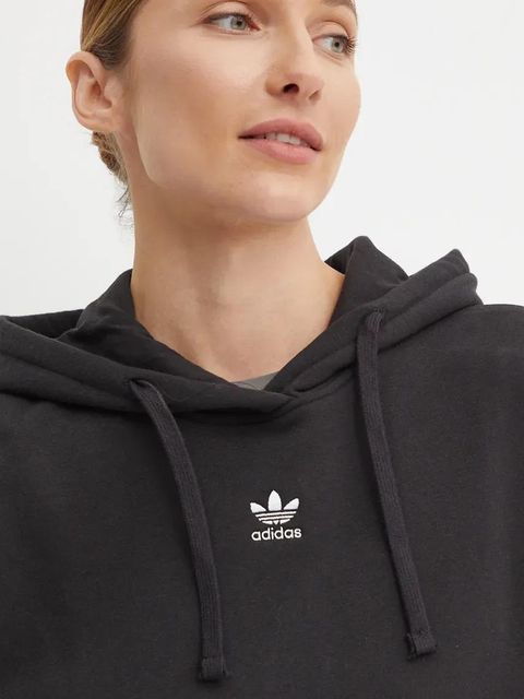 adidas Originals bluza Essential damska kolor czarny z kapturem gładka IY7344 - zdjęcie produktu nr 2