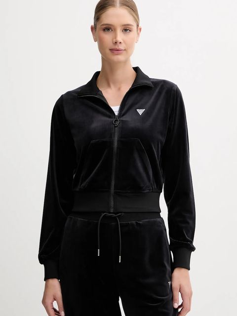 Guess bluza welurowa COUTURE damska kolor czarny gładka V3BQ22 K0232 - zdjęcie produktu nr 1