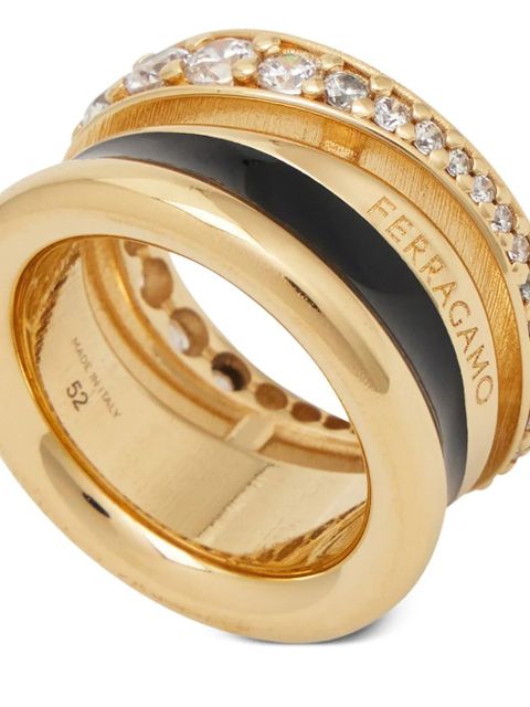 Ferragamo crystal enamel band ring - Gold