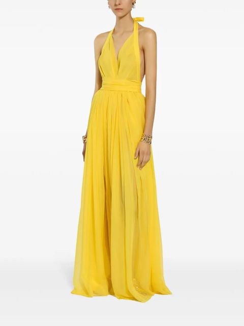 Dolce & Gabbana pleated halterneck silk maxi dress - Yellow