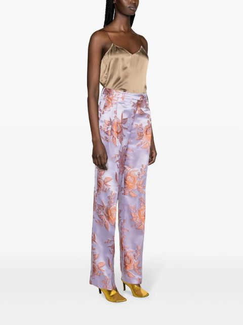 ETRO floral-jacquard satin trousers - Purple