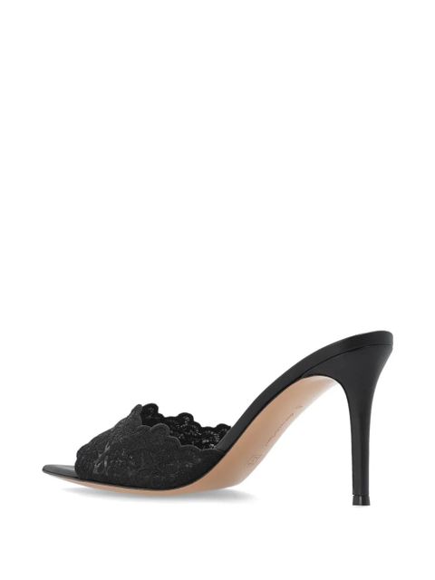 Gianvito Rossi Yvonne lace-panel scalloped mules - Black