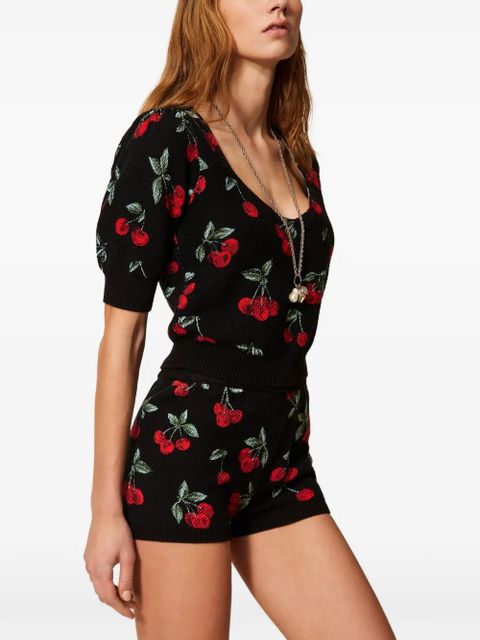 TWINSET cherry-detail short-sleeve sweater - Black