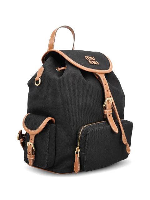Miu Miu logo-patch flap backpack - Black