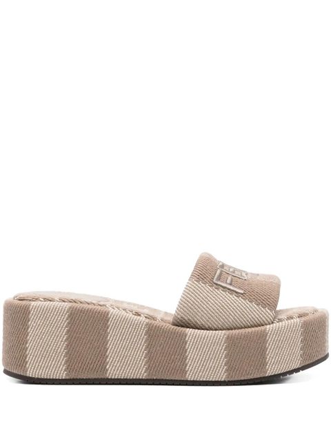FENDI logo-embroidered slides - Brown - zdjęcie produktu nr 1