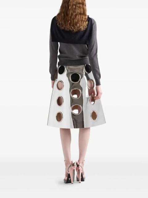 Prada metallic-effect leather midi skirt - Silver