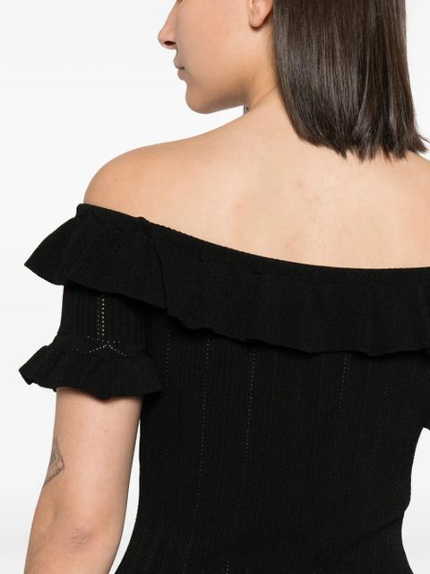 Blumarine ruffled ribbed-knit top - Black