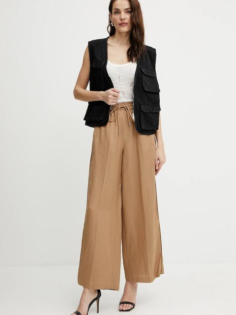 Karl Lagerfeld spodnie damskie kolor brązowy szerokie high waist A2W10016 - zdjęcie produktu nr 2