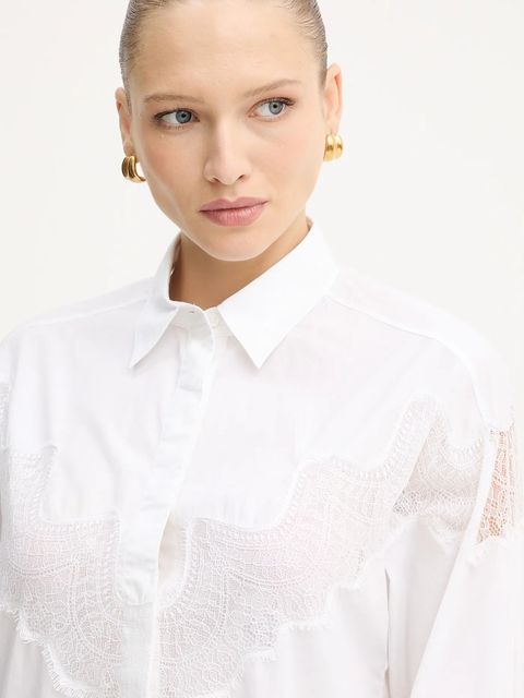 BOSS Orange koszula bawełniana damska kolor biały relaxed z kołnierzykiem klasycznym 50548385