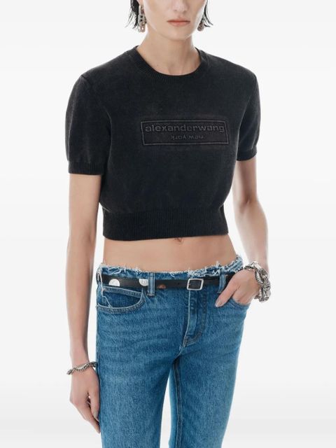 Alexander Wang logo-embossed short-sleeve knit top - Black
