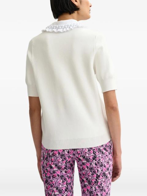 Essentiel Antwerp beaded ruffled polo top - White