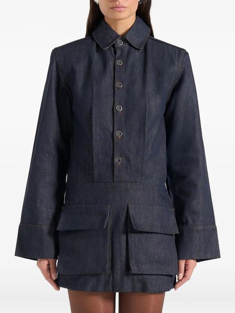 Manière De Voir Laure shoulder-pads denim mini dress - Blue