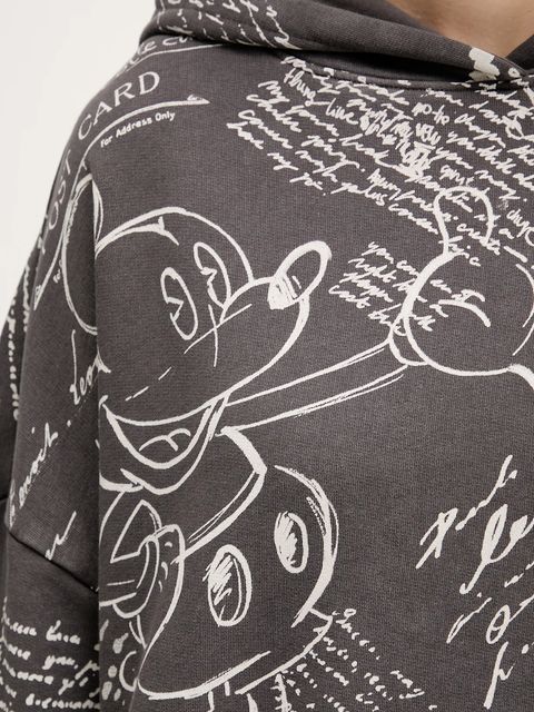 Desigual bluza bawełniana LETTERS MICKEY damska kolor szary z kapturem wzorzysta 25WWSK03