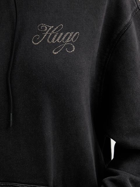 Hugo Blue bluza bawełniana damska kolor czarny z kapturem z aplikacją 50547955