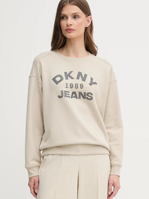 Dkny bluza bawełniana damska kolor beżowy z aplikacją DJ5T1522 - zdjęcie produktu nr 1