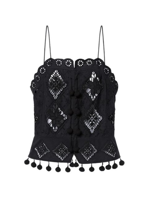 ISABEL MARANT Nelssy broderie anglaise pompom trim top - Black - zdjęcie produktu nr 1