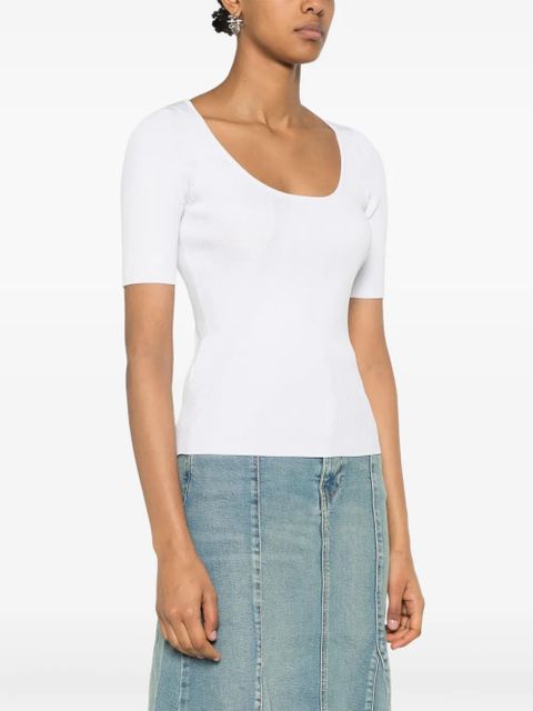 PINKO embroidered-logo U-neck T-shirt - White - zdjęcie produktu nr 2