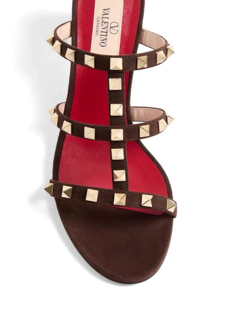 Valentino Garavani Rockstud slide sandals in suede 60mm - Brown