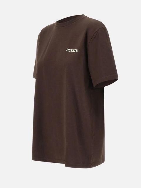 ROTATE BIRGER CHRISTENSEN logo-embroidery crew-neck T-shirt - Brown