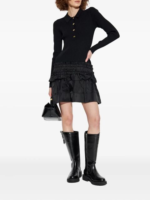 GANNI ribbed ruffled-skirt mini dress - Black