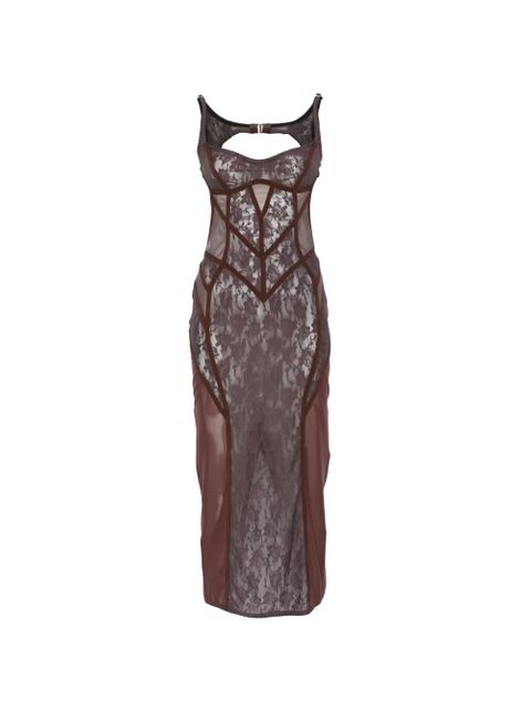 The Attico lace-panelled midi dress - Brown - zdjęcie produktu nr 1