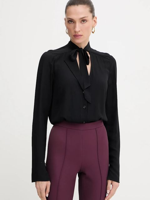 Patrizia Pepe koszula damska kolor czarny regular z wiązanym dekoltem 8C0785 A8I1 - zdjęcie produktu nr 2