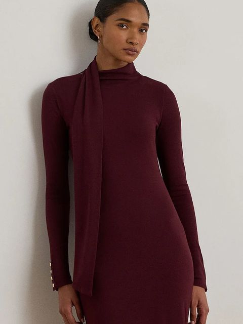 Lauren Ralph Lauren sukienka kolor bordowy midi dopasowana 200P03733