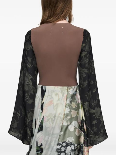Maison Margiela floral-sleeves top - Brown